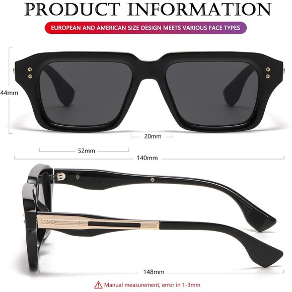 Retro Rectangle Sunglasses for Men and Women Fashion Square Frame Shades - Picture 6 of 7